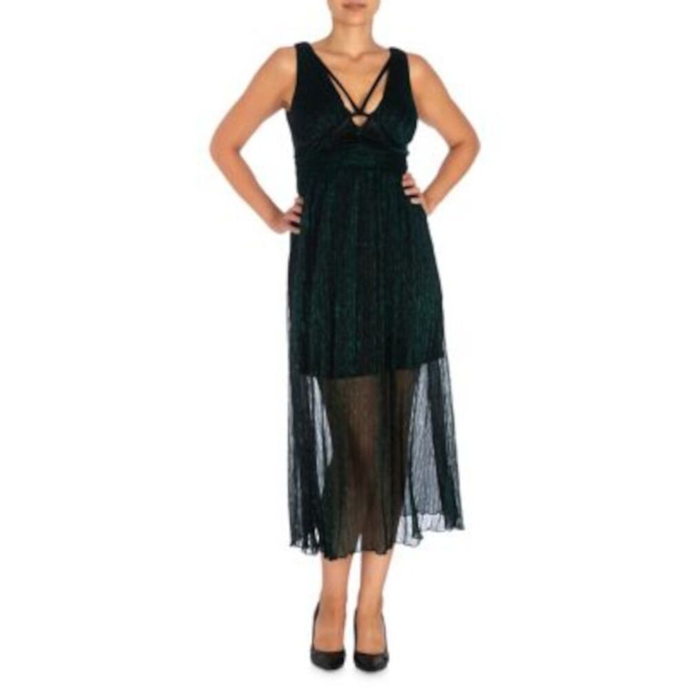 GUESS Womens Green Front Strap Sleeveless Tea-Length Cocktail Shift Dress 2